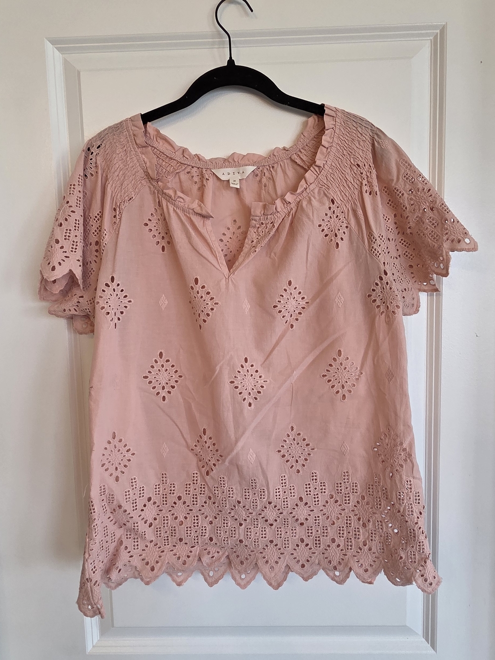 Adiva Blush Pink Eyelet Flutter Sleeve Top